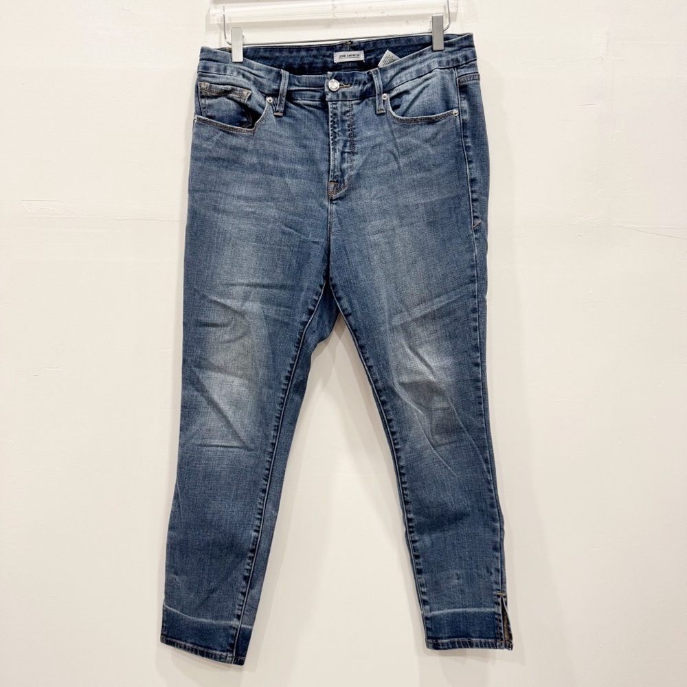 Good American Good Legs Skinny Ankle Slit Stretch Jeans Size 14 / 32